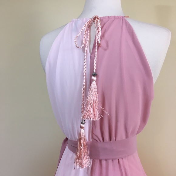 💥 SALE Sheer Blush Rose Halter Chiffon Maxi Gown - Picture 7 of 8